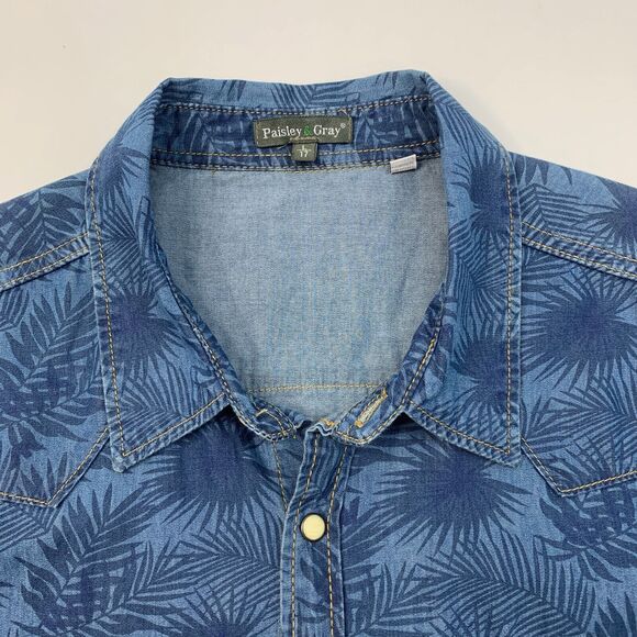 Paisley & Gray Shirt Mens L Large Cadet Pearl Snap Button Tropical Floral Cotton - Picture 4 of 10